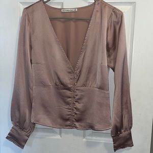 Abercrombie pink satin V neck top, size M